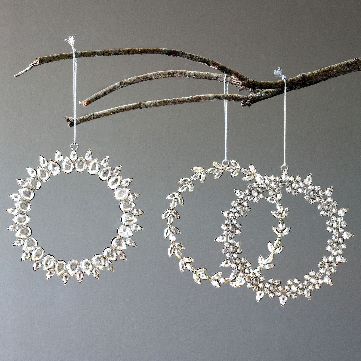Rhinestone Wreath Ornaments - Set of 12